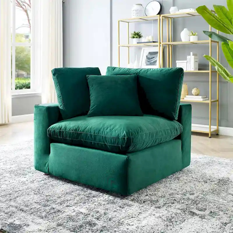 Fauteuil d'angle en velours haute performance surdimensionné, garni de duvet