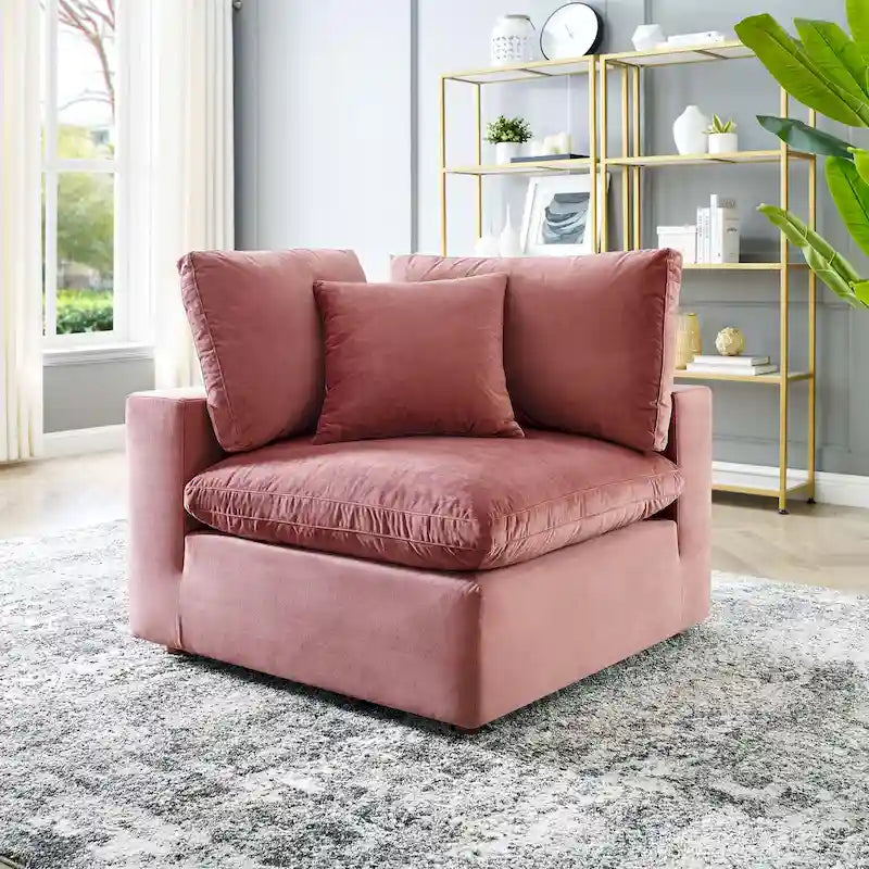 Fauteuil d'angle en velours haute performance surdimensionné, garni de duvet