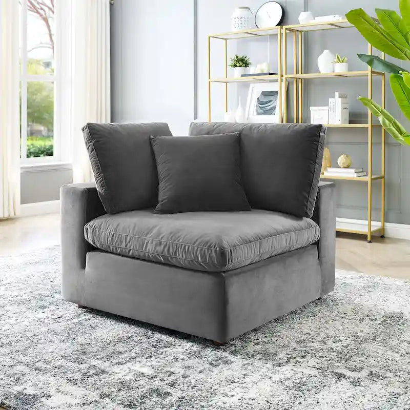Fauteuil d'angle en velours haute performance surdimensionné, garni de duvet
