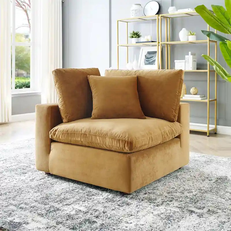 Fauteuil d'angle en velours haute performance surdimensionné, garni de duvet