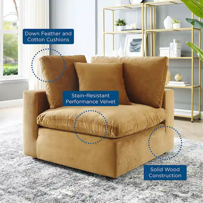 Fauteuil d'angle en velours haute performance surdimensionné, garni de duvet