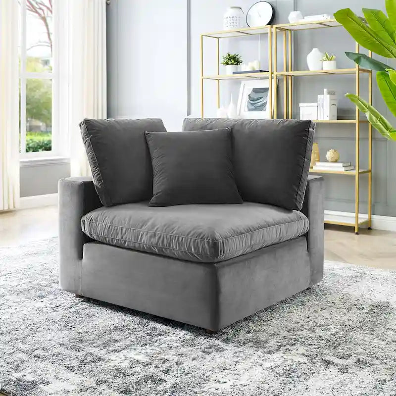 Fauteuil d'angle en velours haute performance surdimensionné, garni de duvet