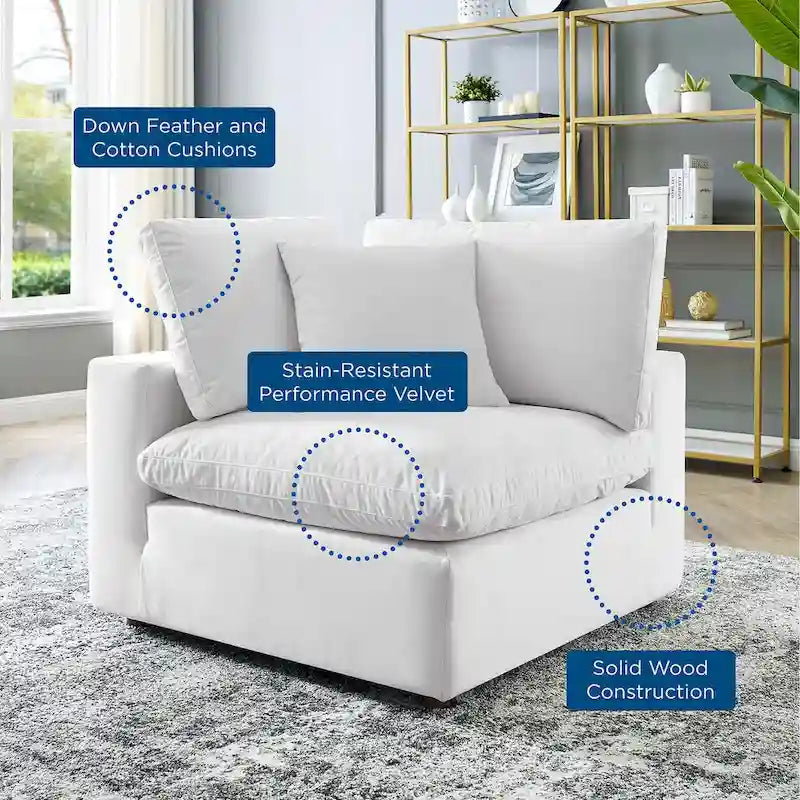 Fauteuil d'angle en velours haute performance surdimensionné, garni de duvet