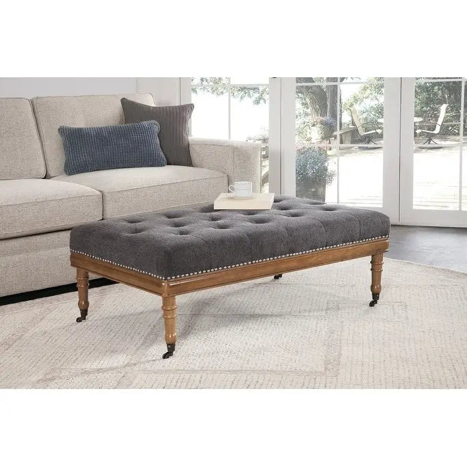 Pouf capitonné en losanges avec clous décoratifs et roulettes, polyester, cadre en bois, 122 cm (L) x 74 cm (P) x 46 cm (H), 3 coloris