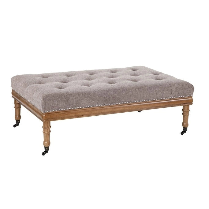 Pouf capitonné en losanges avec clous décoratifs et roulettes, polyester, cadre en bois, 122 cm (L) x 74 cm (P) x 46 cm (H), 3 coloris