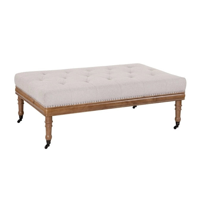 Pouf capitonné en losanges avec clous décoratifs et roulettes, polyester, cadre en bois, 122 cm (L) x 74 cm (P) x 46 cm (H), 3 coloris