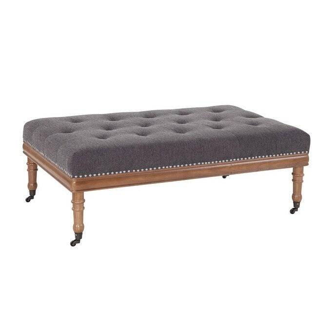 Pouf capitonné en losanges avec clous décoratifs et roulettes, polyester, cadre en bois, 122 cm (L) x 74 cm (P) x 46 cm (H), 3 coloris