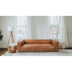 Canapé en cuir aniline véritable marron/marron clair, accoudoirs carrés, 100"L x 43"P x 26,25"H, 3 places