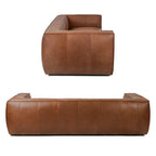 Canapé en cuir aniline véritable marron/marron clair, accoudoirs carrés, 100"L x 43"P x 26,25"H, 3 places