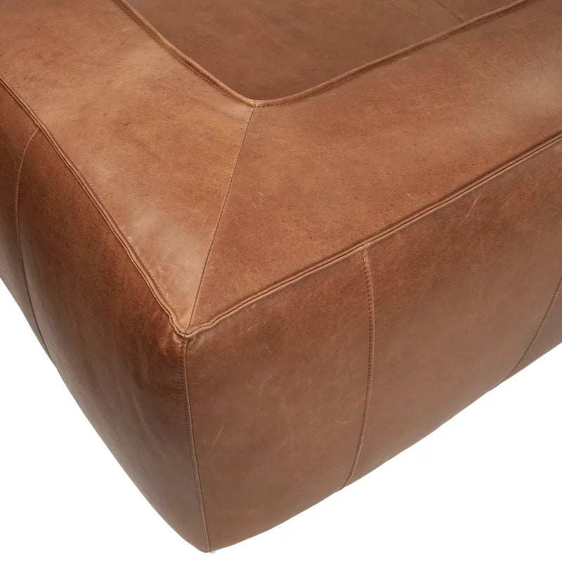 Canapé en cuir aniline véritable marron/marron clair, accoudoirs carrés, 100"L x 43"P x 26,25"H, 3 places