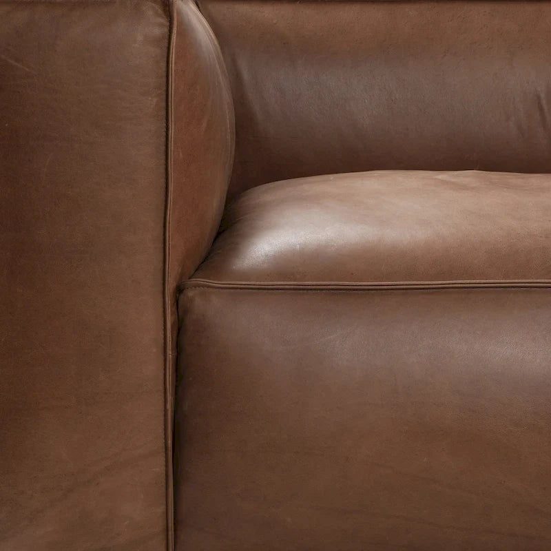 Canapé en cuir aniline véritable marron/marron clair, accoudoirs carrés, 100"L x 43"P x 26,25"H, 3 places