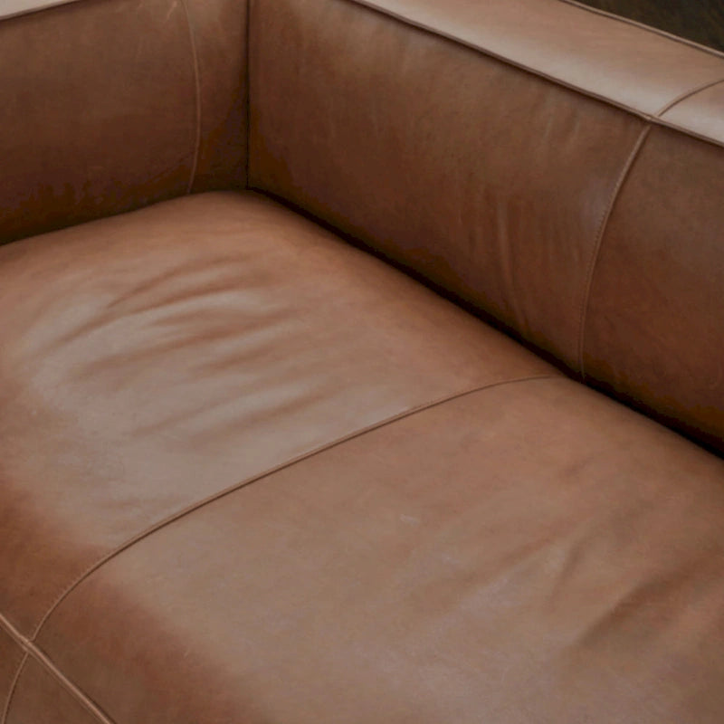 Canapé en cuir aniline véritable marron/marron clair, accoudoirs carrés, 100"L x 43"P x 26,25"H, 3 places