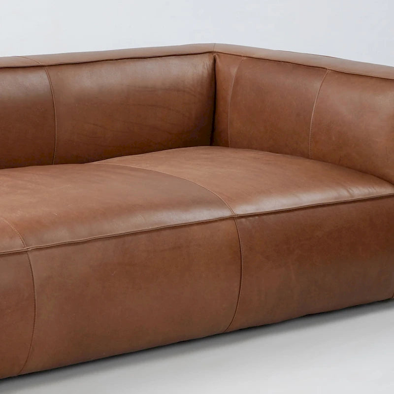 Canapé en cuir aniline véritable marron/marron clair, accoudoirs carrés, 100"L x 43"P x 26,25"H, 3 places