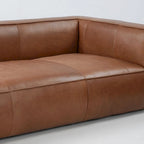 Canapé en cuir aniline véritable marron/marron clair, accoudoirs carrés, 100"L x 43"P x 26,25"H, 3 places