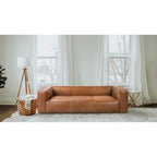 Canapé en cuir aniline véritable marron/marron clair, accoudoirs carrés, 100"L x 43"P x 26,25"H, 3 places