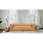 Canapé en cuir aniline véritable marron/marron clair, accoudoirs carrés, 100"L x 43"P x 26,25"H, 3 places