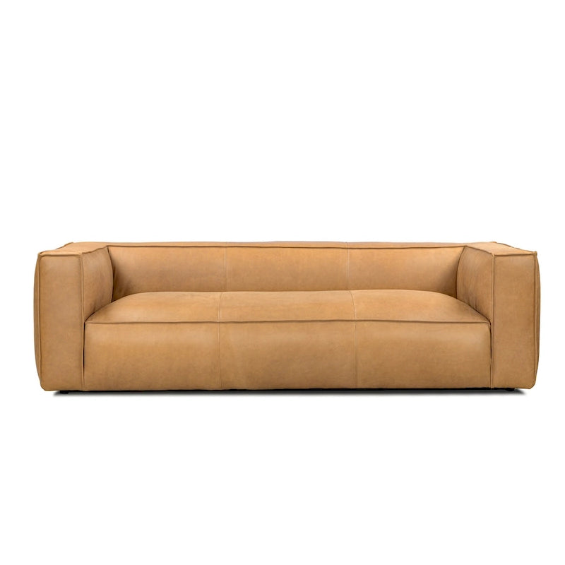 Canapé en cuir aniline véritable marron/marron clair, accoudoirs carrés, 100"L x 43"P x 26,25"H, 3 places