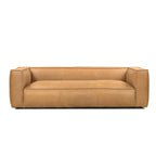 Canapé en cuir aniline véritable marron/marron clair, accoudoirs carrés, 100"L x 43"P x 26,25"H, 3 places