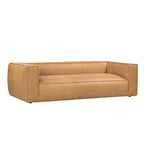 Canapé en cuir aniline véritable marron/marron clair, accoudoirs carrés, 100"L x 43"P x 26,25"H, 3 places