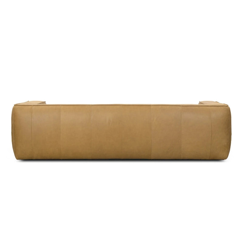 Canapé en cuir aniline véritable marron/marron clair, accoudoirs carrés, 100"L x 43"P x 26,25"H, 3 places