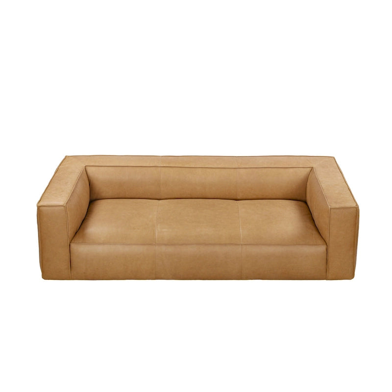 Canapé en cuir aniline véritable marron/marron clair, accoudoirs carrés, 100"L x 43"P x 26,25"H, 3 places