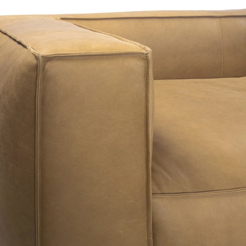 Canapé en cuir aniline véritable marron/marron clair, accoudoirs carrés, 100"L x 43"P x 26,25"H, 3 places