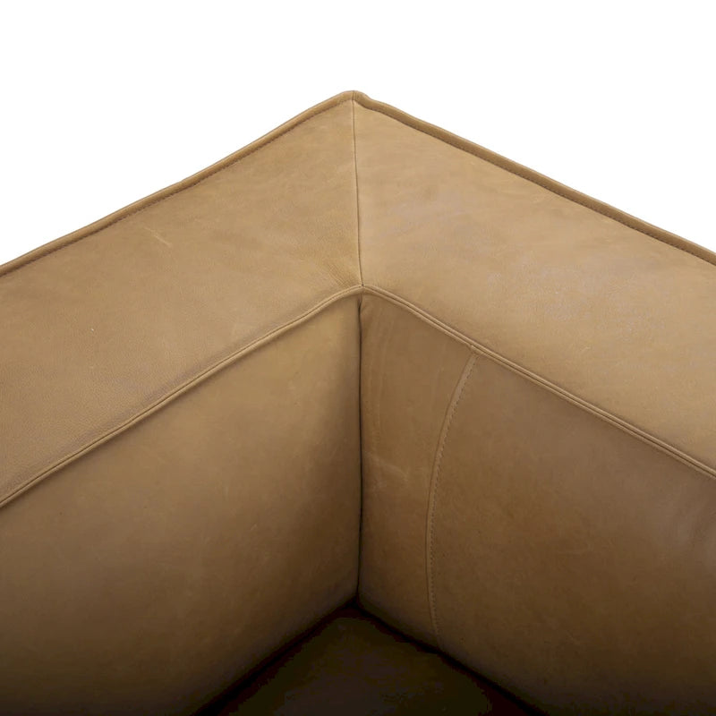 Canapé en cuir aniline véritable marron/marron clair, accoudoirs carrés, 100"L x 43"P x 26,25"H, 3 places
