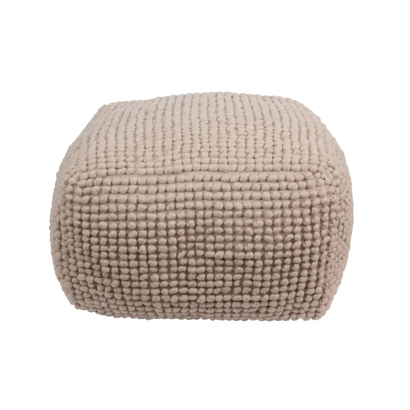Pouf rond en laine et coton crème/gris/bleu sarcelle, 61 cm (L) x 41 cm (H), 1 personne, capacité de 113 kg