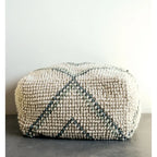 Pouf rond en laine et coton crème/gris/bleu sarcelle, 61 cm (L) x 41 cm (H), 1 personne, capacité de 113 kg