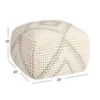 Pouf rond en laine et coton crème/gris/bleu sarcelle, 61 cm (L) x 41 cm (H), 1 personne, capacité de 113 kg