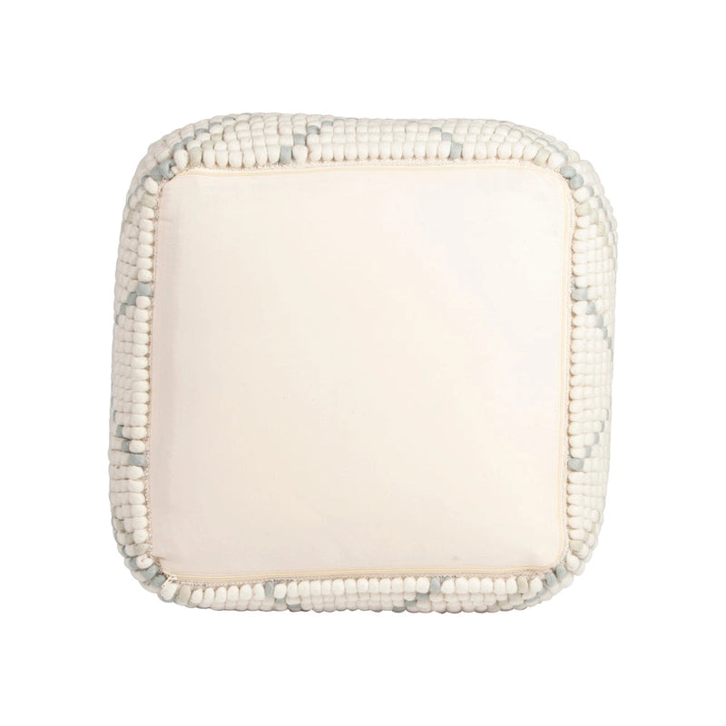 Pouf rond en laine et coton crème/gris/bleu sarcelle, 61 cm (L) x 41 cm (H), 1 personne, capacité de 113 kg
