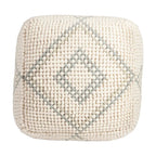Pouf rond en laine et coton crème/gris/bleu sarcelle, 61 cm (L) x 41 cm (H), 1 personne, capacité de 113 kg