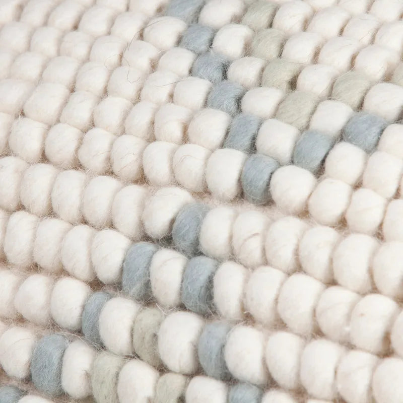 Pouf rond en laine et coton crème/gris/bleu sarcelle, 61 cm (L) x 41 cm (H), 1 personne, capacité de 113 kg