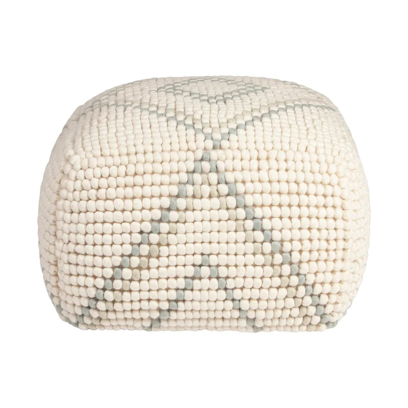 Pouf rond en laine et coton crème/gris/bleu sarcelle, 61 cm (L) x 41 cm (H), 1 personne, capacité de 113 kg