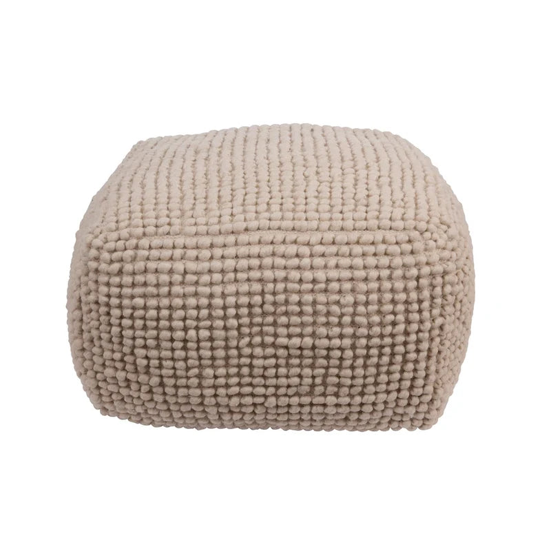 Pouf rond en laine et coton crème/gris/bleu sarcelle, 61 cm (L) x 41 cm (H), 1 personne, capacité de 113 kg