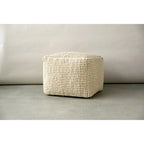 Pouf rond en laine et coton crème/gris/bleu sarcelle, 61 cm (L) x 41 cm (H), 1 personne, capacité de 113 kg