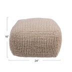 Pouf rond en laine et coton crème/gris/bleu sarcelle, 61 cm (L) x 41 cm (H), 1 personne, capacité de 113 kg