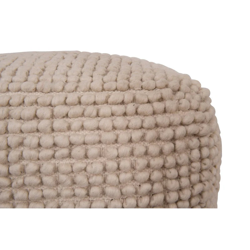 Pouf rond en laine et coton crème/gris/bleu sarcelle, 61 cm (L) x 41 cm (H), 1 personne, capacité de 113 kg
