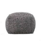 Pouf rond en laine et coton crème/gris/bleu sarcelle, 61 cm (L) x 41 cm (H), 1 personne, capacité de 113 kg