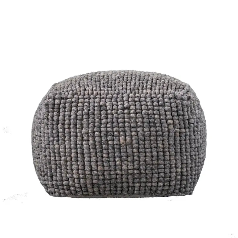 Pouf rond en laine et coton crème/gris/bleu sarcelle, 61 cm (L) x 41 cm (H), 1 personne, capacité de 113 kg