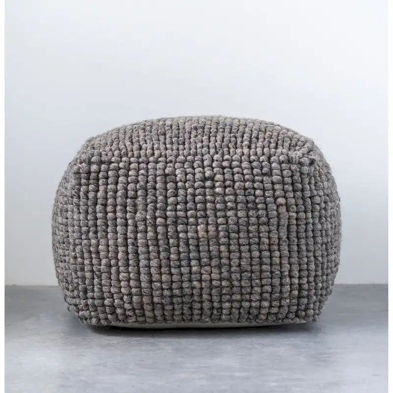 Pouf rond en laine et coton crème/gris/bleu sarcelle, 61 cm (L) x 41 cm (H), 1 personne, capacité de 113 kg