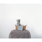 Pouf rond en laine et coton crème/gris/bleu sarcelle, 61 cm (L) x 41 cm (H), 1 personne, capacité de 113 kg
