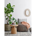 Pouf rond en laine et coton crème/gris/bleu sarcelle, 61 cm (L) x 41 cm (H), 1 personne, capacité de 113 kg