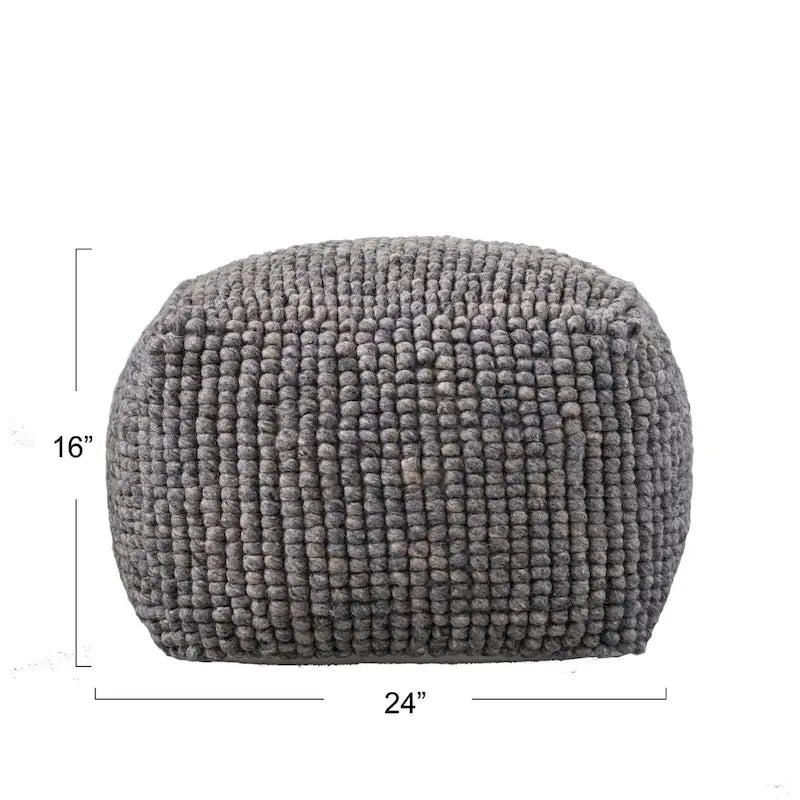 Pouf rond en laine et coton crème/gris/bleu sarcelle, 61 cm (L) x 41 cm (H), 1 personne, capacité de 113 kg