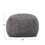 Pouf rond en laine et coton crème/gris/bleu sarcelle, 61 cm (L) x 41 cm (H), 1 personne, capacité de 113 kg