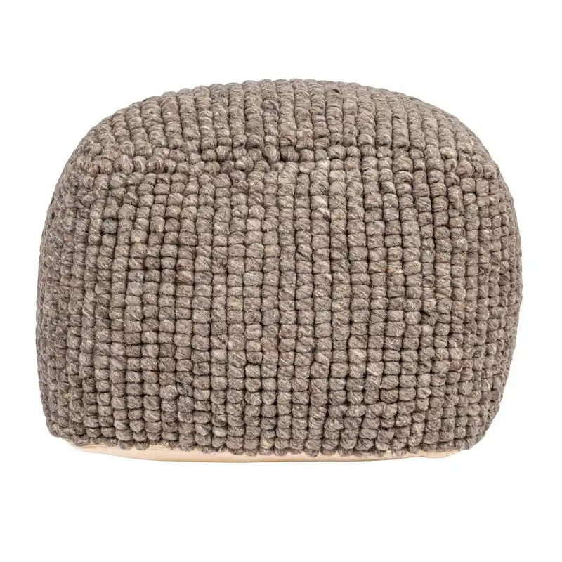 Pouf rond en laine et coton crème/gris/bleu sarcelle, 61 cm (L) x 41 cm (H), 1 personne, capacité de 113 kg