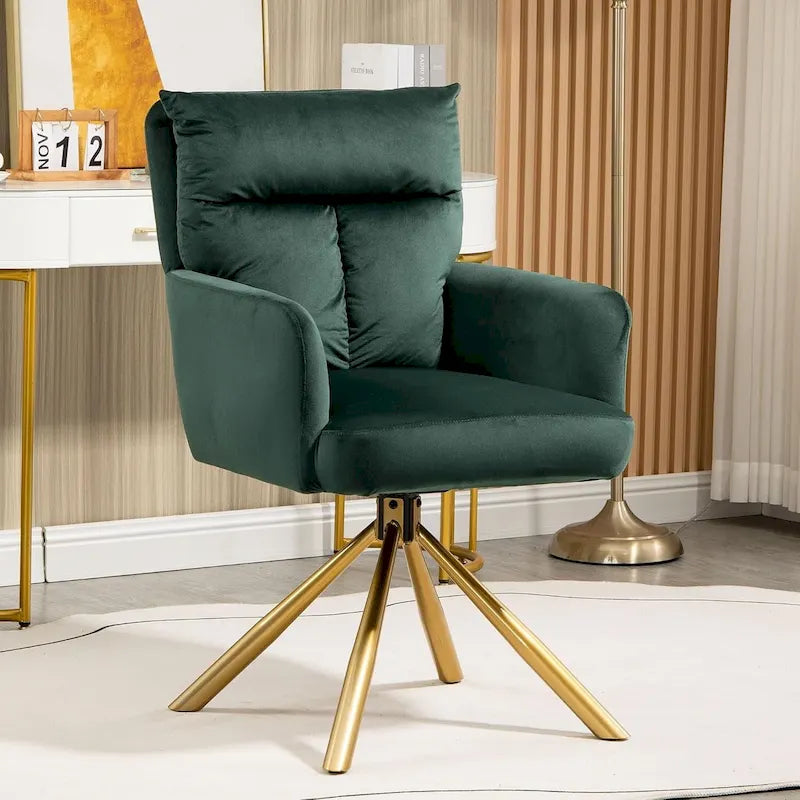 Fauteuil pivotant en velours, retour automatique à 90°, pieds en métal doré, 158 kg, 5 coloris, 1 place