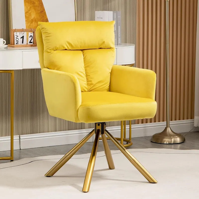 Fauteuil pivotant en velours, retour automatique à 90°, pieds en métal doré, 158 kg, 5 coloris, 1 place