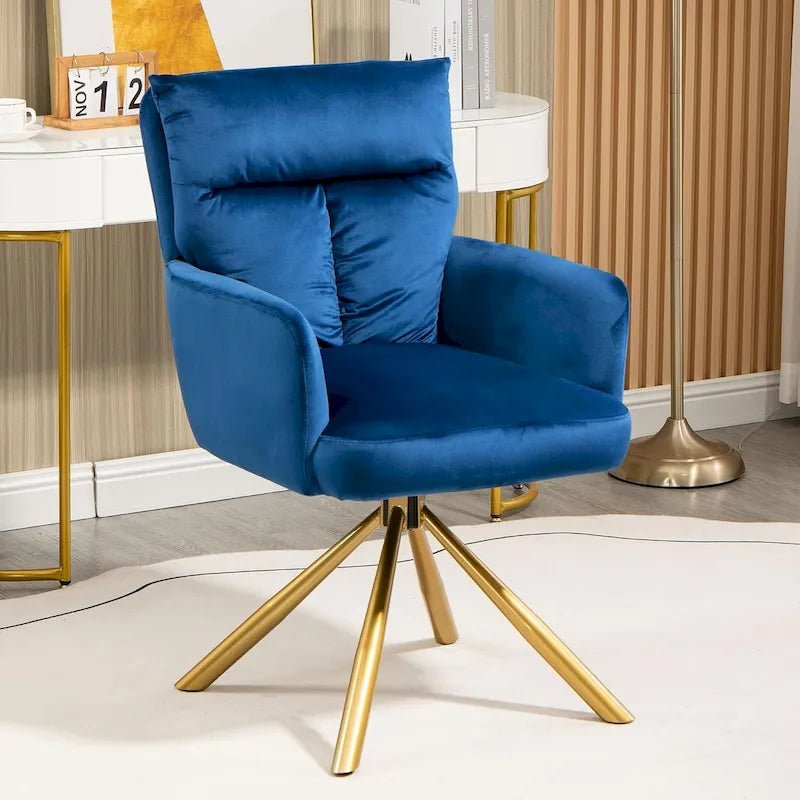 Fauteuil pivotant en velours, retour automatique à 90°, pieds en métal doré, 158 kg, 5 coloris, 1 place