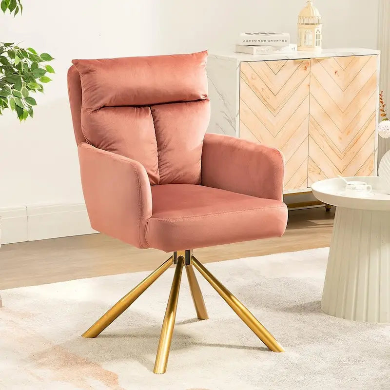 Fauteuil pivotant en velours, retour automatique à 90°, pieds en métal doré, 158 kg, 5 coloris, 1 place